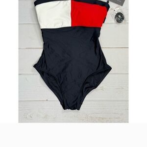 Tommy Hilfiger Red, White, and Black One Piece Swimsuit